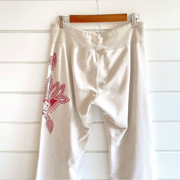 Lucky Brand Women’s Off White Rare Embroidered Wide Leg Relaxed Fit Sweatpants M - Picture 5 of 10